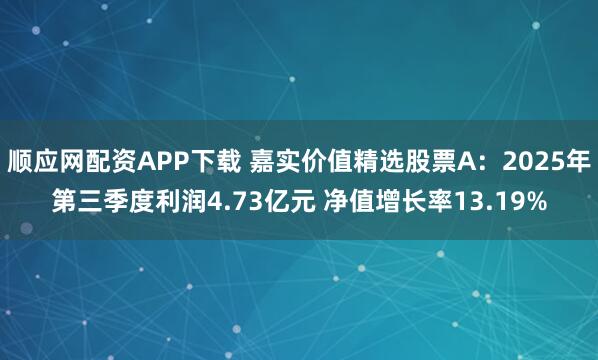顺应网配资APP下载 嘉实价值精选股票A：2025年第三季度利润4.73亿元 净值增长率13.19%