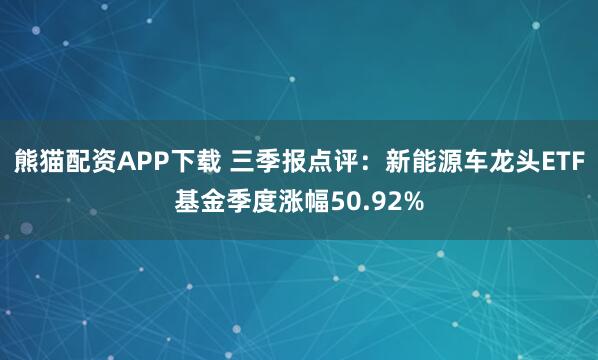 熊猫配资APP下载 三季报点评:新能源车龙头ETF基金季度涨幅50.92%